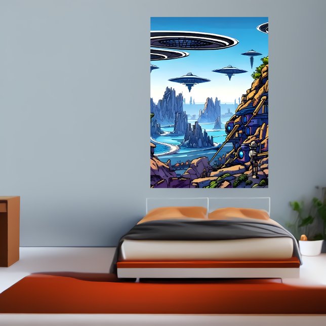 Alien planet, utomjordingar som flyger maskin | AI Poster (Skapare uppladdad)