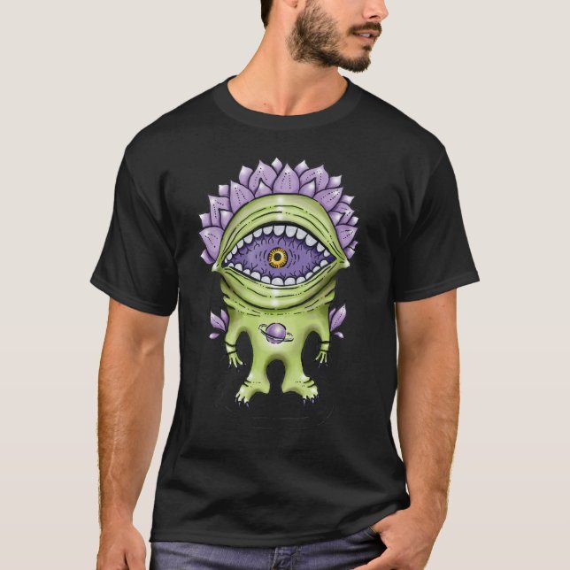 Alien Plant Character - Konstig Astronaut Creature T Shirt (Framsida)