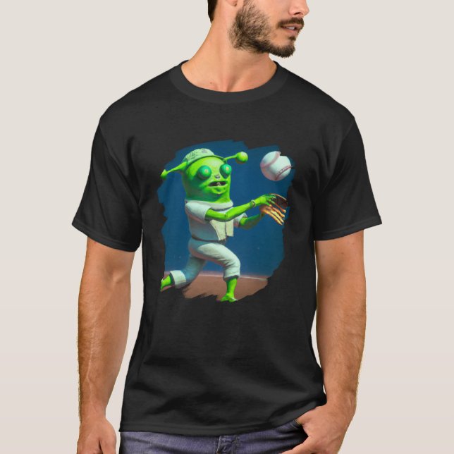 Alien Playing Baseball  Aliens Baseball T Shirt (Framsida)