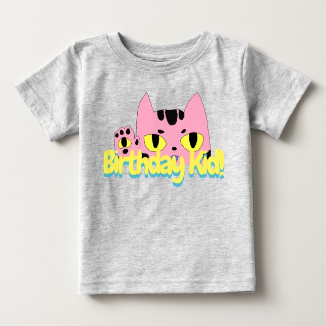 Alien Pocket Cat Birthday Kid Rosa Tecknad Cat T Shirt (Framsida)