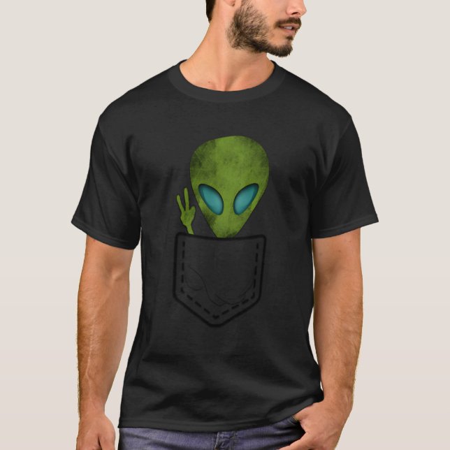Alien Pocket Peace Ufo T Shirt (Framsida)