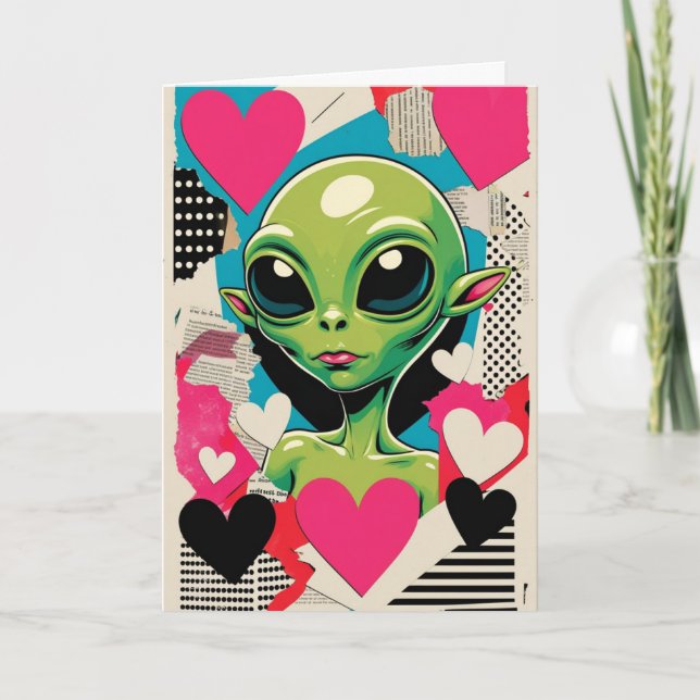 Alien Pop Art Collage Abstrakt Alla Hjärtans Dag-k Kort (Framsida)