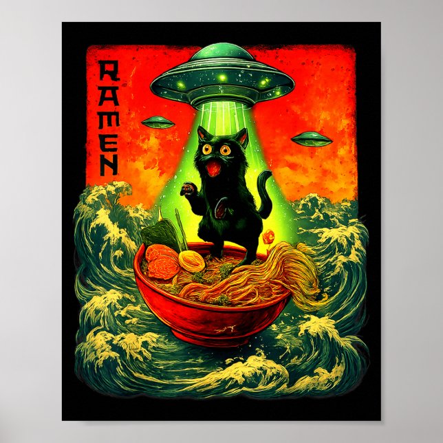 Alien Ramen Cat Ufo Japanese Retro Art Gifts Men W Poster (Framsidan)