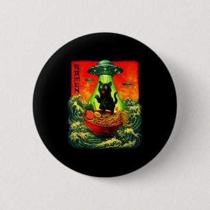 Alien Ramen Katt Ufo Japansk Retro Art Gåvor Män W Knapp