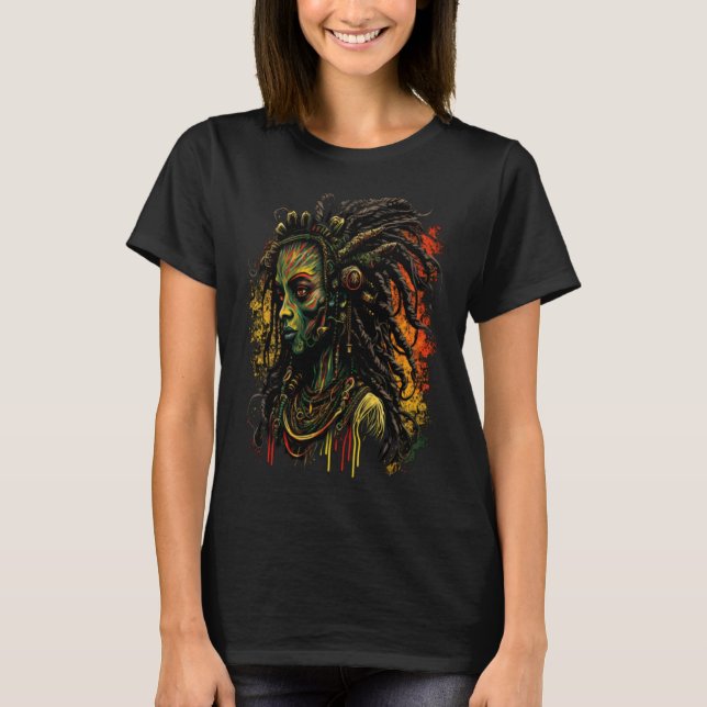 Alien Rasta Rastafarian Rastafari UFO Extraterrest T Shirt (Framsida)