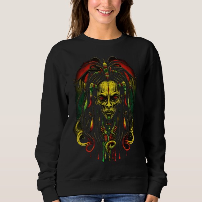 Alien Rasta Rastafarian Rastafari UFO Extraterrest T Shirt (Framsida)