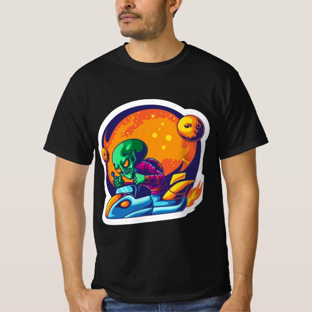 Alien redo till krig med rymdfarketikett t shirt (Framsida)