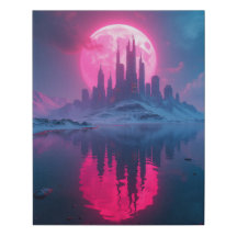 Alien Retro-Futuristiska City med Neon Rosa Måne -