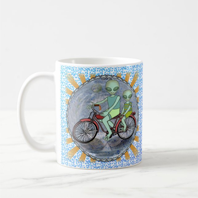 Alien Riding Bike mugg (Vänster)