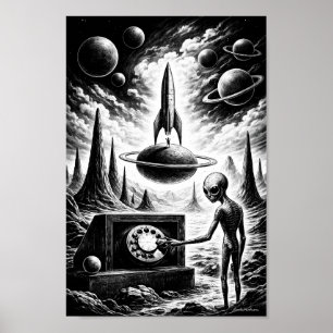 Alien Ringer Genom Kosmiska Natten Affisch