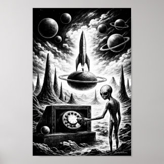 Alien Ringer Genom Kosmiska Natten Affisch