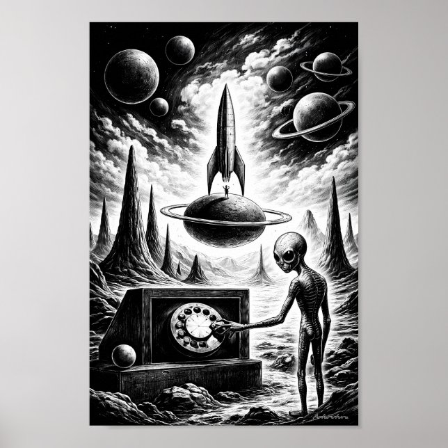 Alien Ringer Genom Kosmiska Natten Affisch (Framsidan)