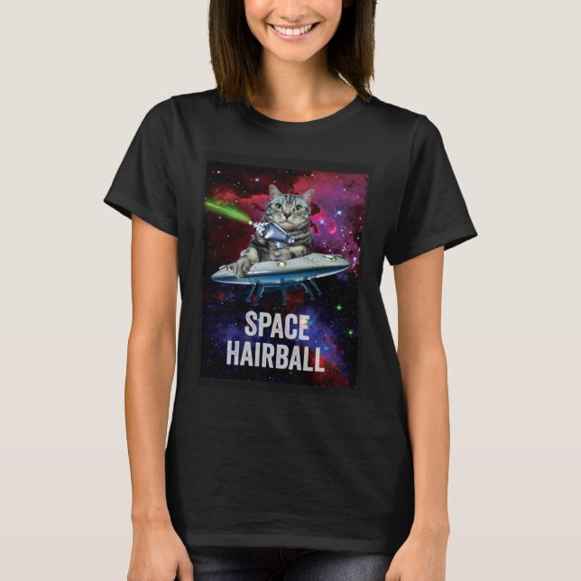 Alien Rymd Katt UFO Rymd Hårboll T Shirt (Framsida)