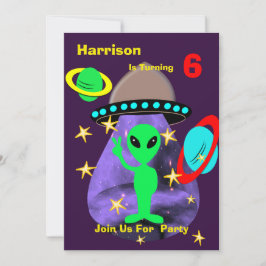 Alien Rymden Kids Roligt Cute Birthday Party Inbjudningar