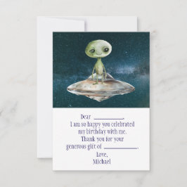 Alien Rymdfödelsedags Tacksamhetskort Tack Kort