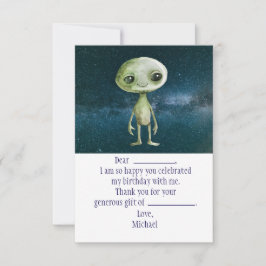 Alien Rymdfödelsedags Tacksamhetskort Tack Kort