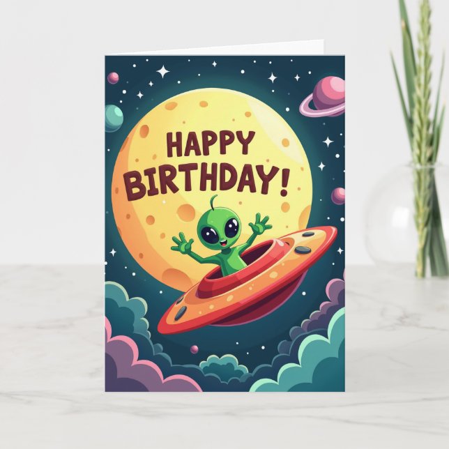 Alien Rymdkort För Födelsedag Kort (Framsida)