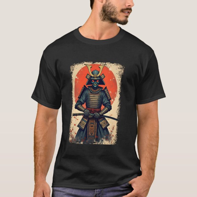 Alien Samurai T-shirt Japansk Sci-Fi Design Kläder (Framsida)