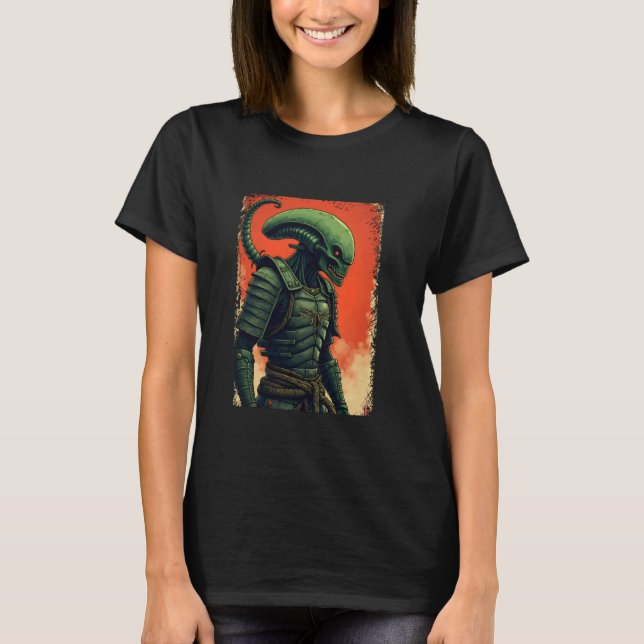 Alien Samurai Tee Japansk Sci-Fi Design Apparel U (Framsida)