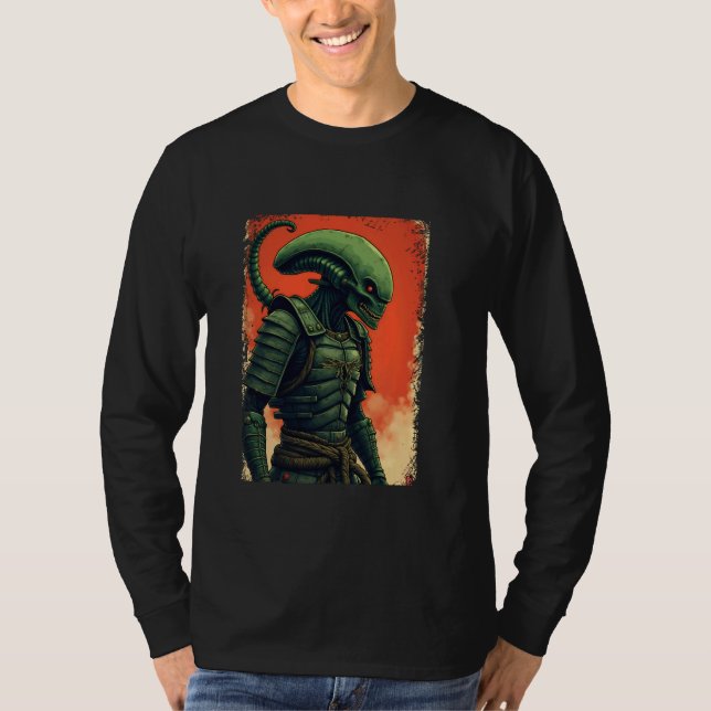 Alien Samurai Tee Japansk Sci-Fi Design Apparel U (Framsida)