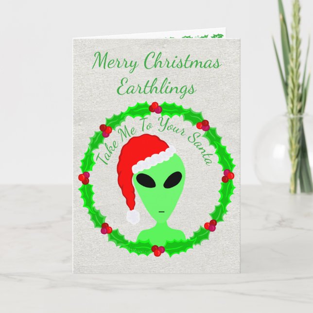 Alien Santa Holly God jul Earthlings Helgkort (Framsida)