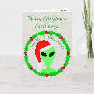 Alien Santa Holly God jul Earthlings Helgkort