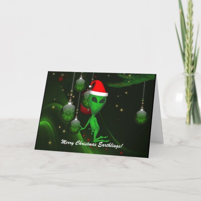 Alien Santa jul-kort för prydnadsreklam Helgkort (Framsida)