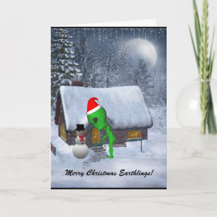 Alien Santa Möets hälsningskort Snögubbe Helgkort