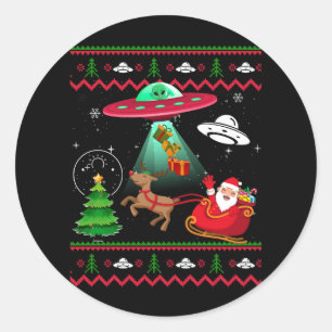 Alien Santa UFO Abduction Ugly jul Sweater S Runt Klistermärke