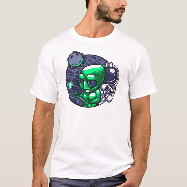 Alien Selfie Snap för Astronomer Teacher Space Flä T Shirt (Framsida)