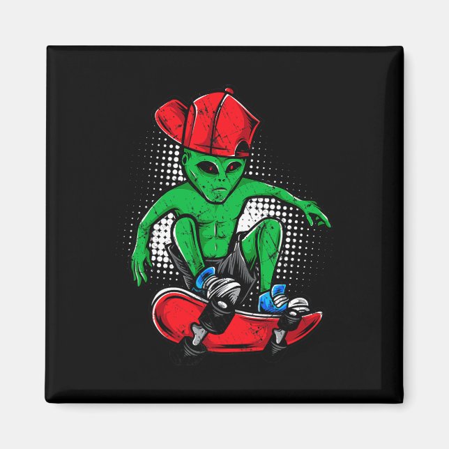 Alien Skateboarder Tröja Ufo's Troende Skateboardå Magnet (Framsidan)