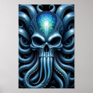 Alien Skull Octopus - 005 - Natt V - Fantasy Art Poster