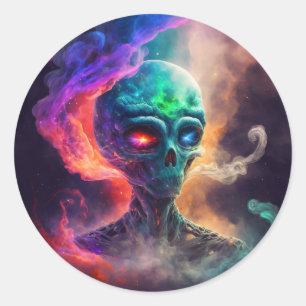 Alien Skull Runt Klistermärke