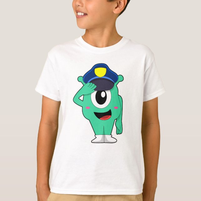 Alien som polis med polishatt t shirt (Framsida)