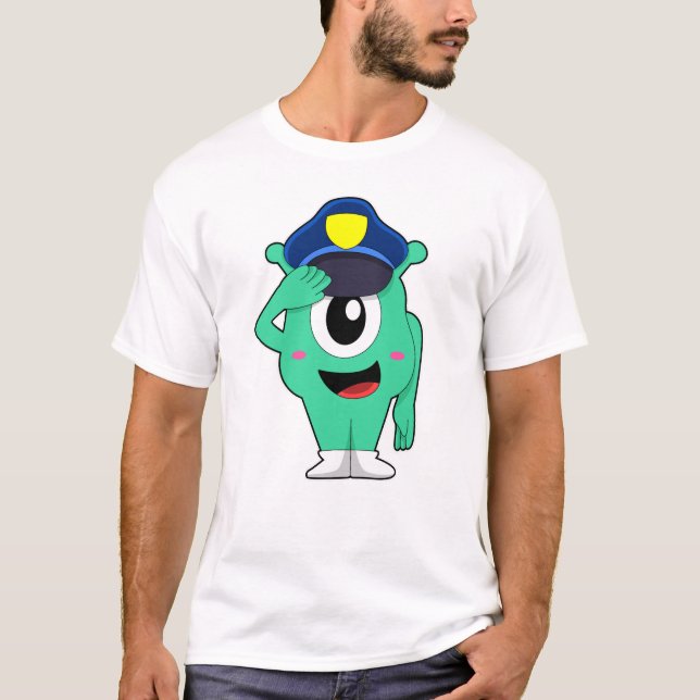 Alien som polis med polishatt t shirt (Framsida)