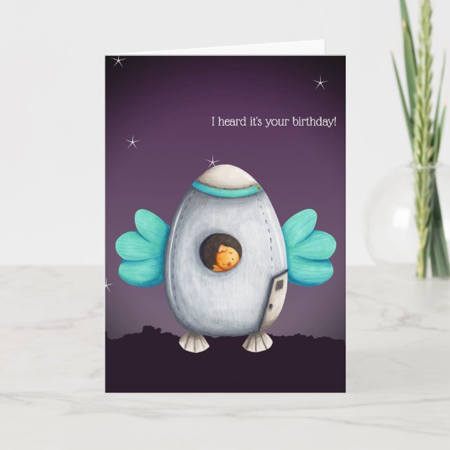 Alien Space Frakt med Bird Personlig Birthday Kort (Framsida)