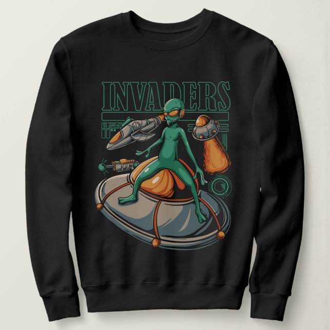 Alien Space Invaders Sweatshirt T Shirt (Design framsida)