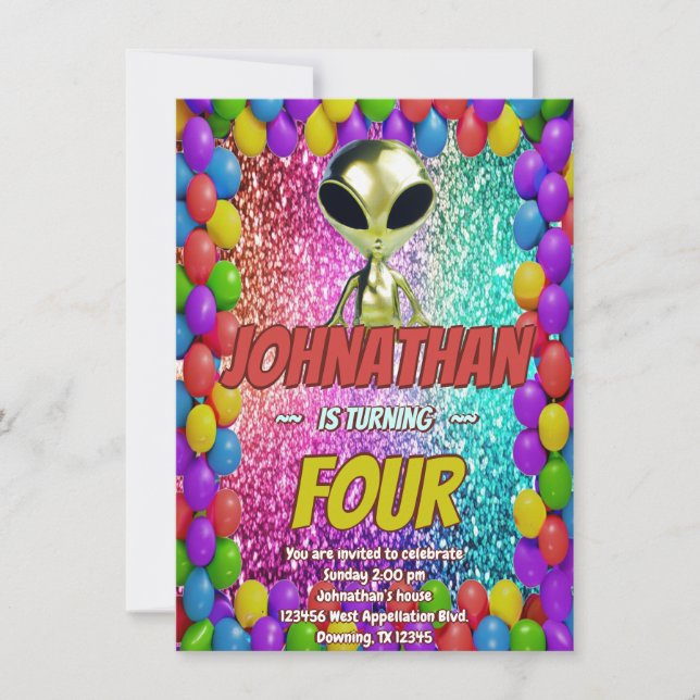 Alien Space UFO Rocket Frakt Cosmic födelseår inbj Inbjudningar (Framsida)
