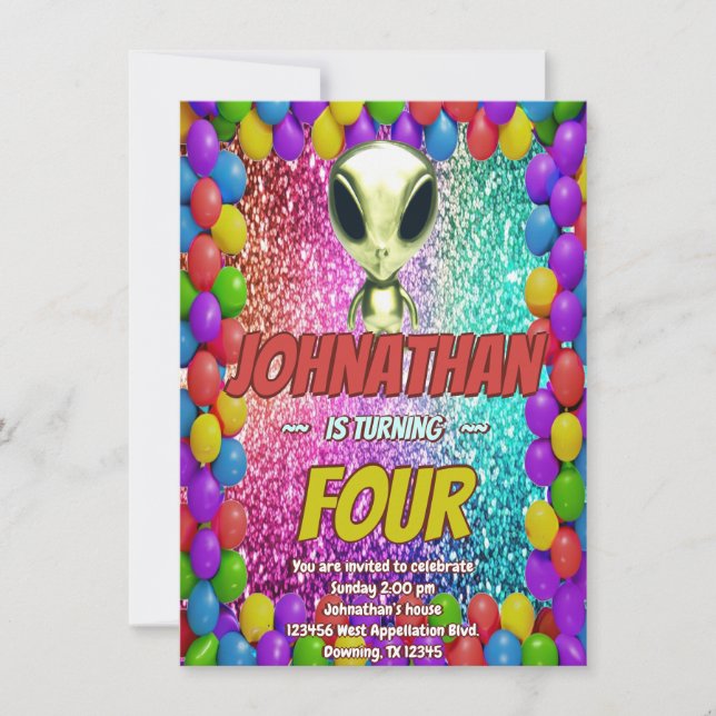 Alien Space UFO Rocket Frakt Cosmic födelseår inbj Inbjudningar (Framsida)