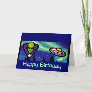 Alien Spaceship Anpassade Birthday Kort