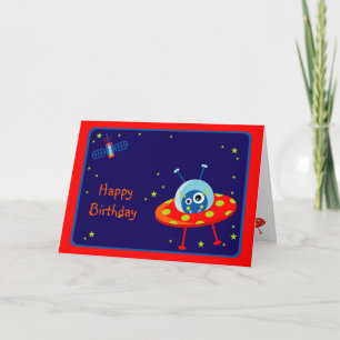Alien Spaceship Birthday Card Kort