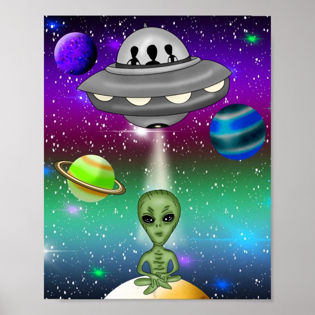 Alien Spaceship och Planets Poster (Framsidan)