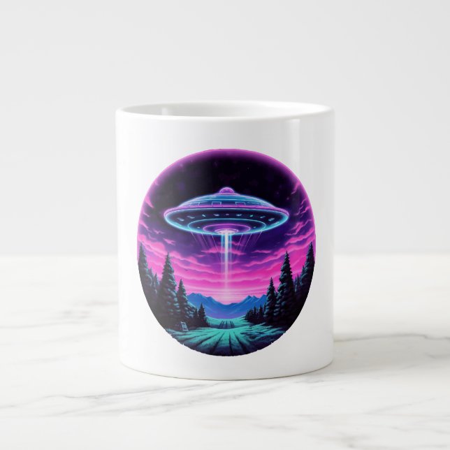 Alien Spaceship Retro Futuristiska Jumbo Mugg (Framsidan)