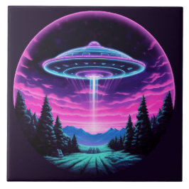 Alien Spaceship Retro Futuristiska Kakelplatta