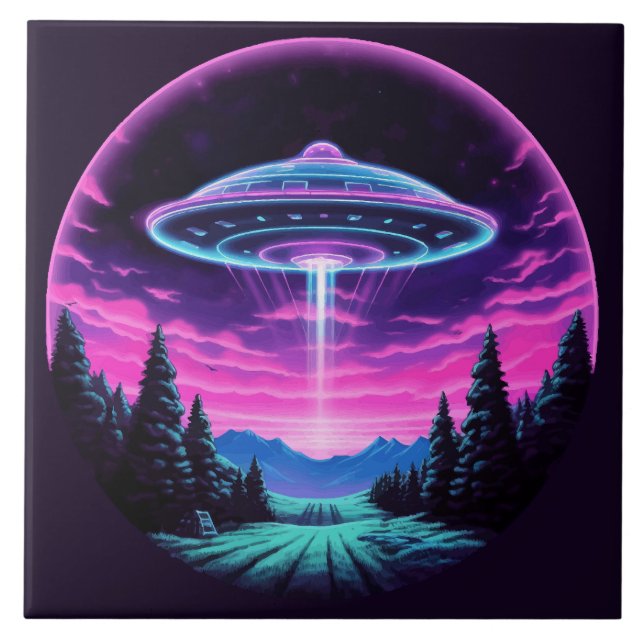 Alien Spaceship Retro Futuristiska Kakelplatta (Framsidan)