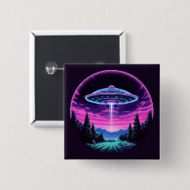 Alien Spaceship Retro Futuristiska Knapp