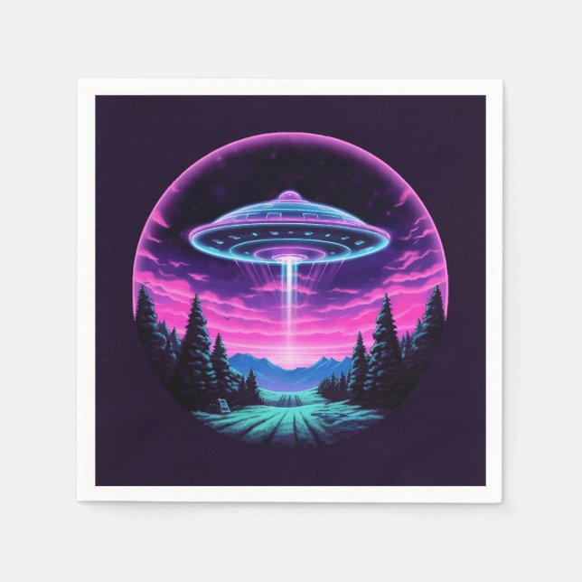 Alien Spaceship Retro Futuristiska Pappersservett (Framsidan)