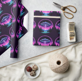 Alien Spaceship Retro Futuristiska Presentpapper