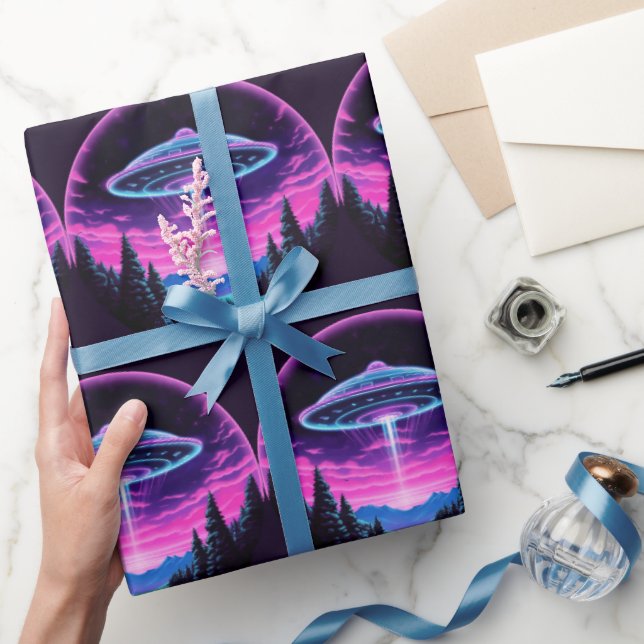 Alien Spaceship Retro Futuristiska Presentpapper (Gifting)