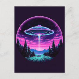 Alien Spaceship Retro Futuristiska Vykort